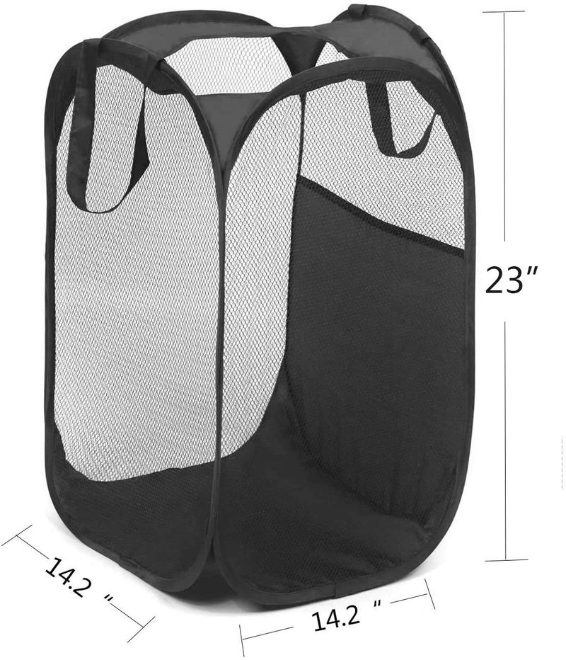 BENJUNC 2 pop-up foldable mesh laundry baskets (each with 2 reinforced handles), black + blueâ€¦ - Image 3